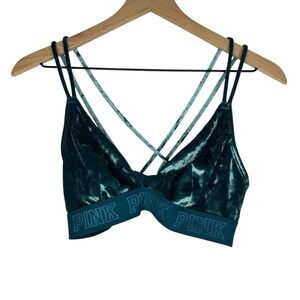 Victoria's‎ Secret PINK Velvet Bralette Blue Strappy Criss Cross Triangle Bra